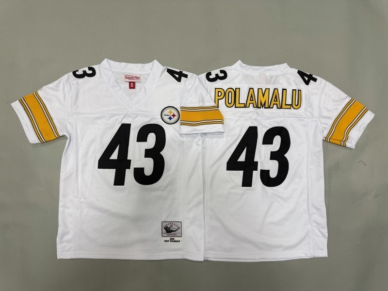 Youth Pittsburgh Steelers #43 Polamalu White Throwback Limited Nike NFL Jersey 01->youth nfl jersey->Youth Jersey